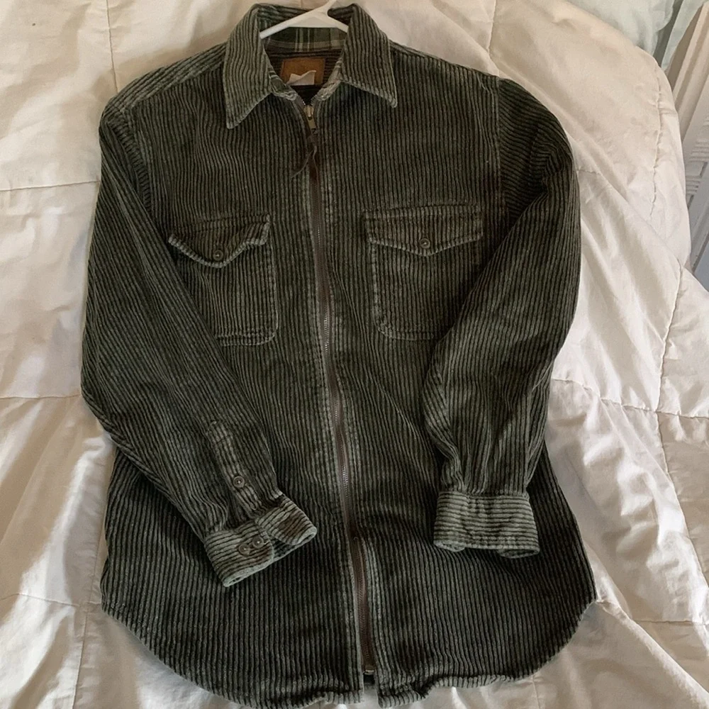 Corduroy zipper shirt jacket women medium olive green - Picture 12 of 13